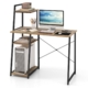 study writing desk with storage home office desk with bookshelf host stand metal frame vanity table for bedroom simple style computer desk pc laptop study desk work desk makeup table computer workstation study laptop table for home office