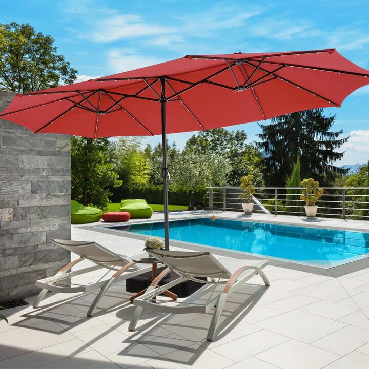 double-side patio umbrella with solar lights