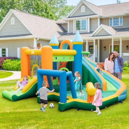 Costway inflatable water park with slide splash pool climbing wall water cannon blowup water slide park wet dry combo water slide blow up kids water slide bounce house water bounce house for kids bouncy house water slides inflatables for indoors outdoors