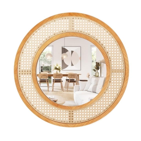 Costway round mirror rattan mirror boho mirror for wall decoration rattan wall mirror decorative mirror woven mirror round boho mirror wooden circle mirror wall-mounted decorative mirror hanging mirror decoration for living room bedroom entryway