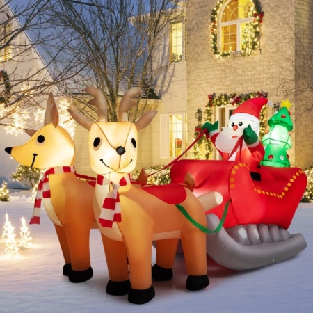 Christmas inflatable Santa sled and reindeer