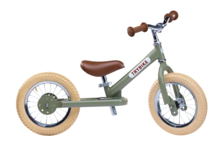 Trybike Steel Green Vintage Edition 2 in 1 Balance Bike