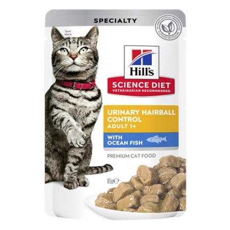 Hill's Science Diet Adult Urinary Hairball Control Ocean Fish Cat Wet Pouch 85 Gm 12 Pouch