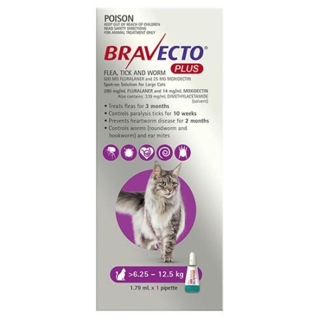 Bravecto Plus For Large Cats 6.25 – 12.5 Kg (Purple) 1 Pack