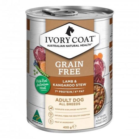 Ivory Coat Grain Free Adult Dog Canned Wet Food Lamb And Kangaroo Stew 400g X 12 Cans 1 Pack