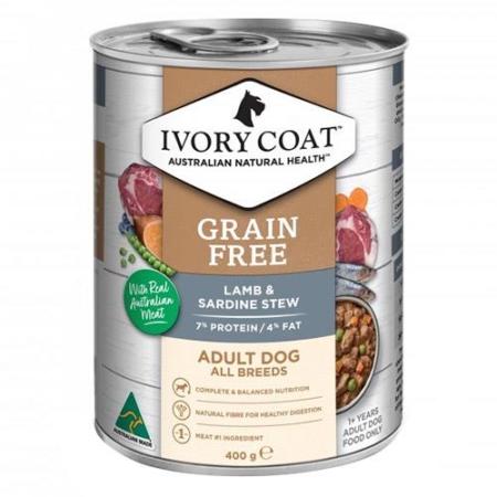 Ivory Coat Grain Free Adult Dog Canned Wet Food Lamb And Sardine Stew 400g X 12 Cans 1 Pack