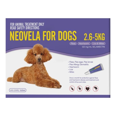 Neovela (Selamectin) Flea And Worming For Dogs 2.5 - 5 Kg Purple 4 Pack