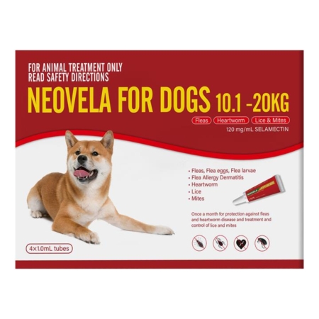 Neovela (Selamectin) Flea And Worming For Dogs 10 - 20 Kg Red 4 Pack