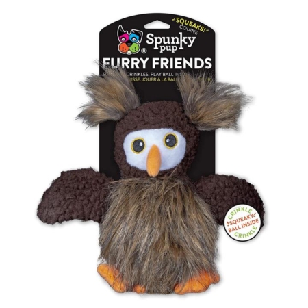 Spunky Pup Furry Friends Owl With Ball Squeaker 1 Pack
