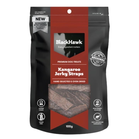 Black Hawk Dog Kangaroo Jerky Straps  100 Gm