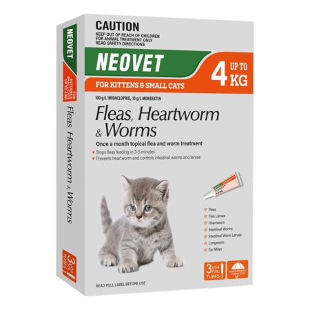 Neovet Flea And Worming For Kittens And Small Cats Upto 4kg Orange 3 Pack