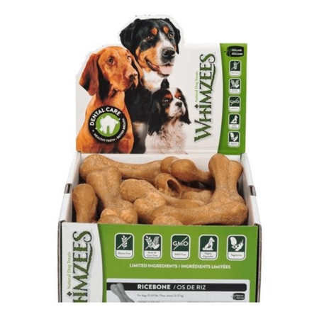 Whimzees Rice Bones Dental Bulk Box Dog Treats Mediumlarge 50 Pack