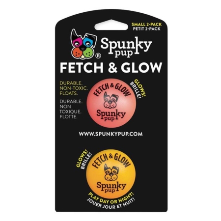 Spunky Pup Fetch & Glow Ball Small (5cm) 2 Pack