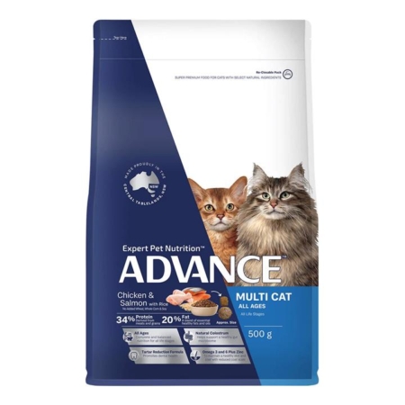 Advance Multi Cat Chicken & Salmon With Rice All Ages Cat Dry Food  500 Gm