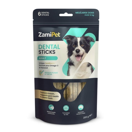 Zamipet Dental Sticks Adult Dog Treats (Medium/Large Dogs Over 12kg) 6 Pack