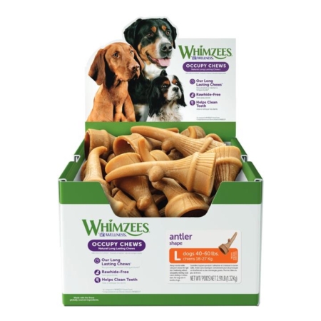 Whimzees Occupy Calmzees Antler Bulk Box Dog Dental Treats Large 22 Chews