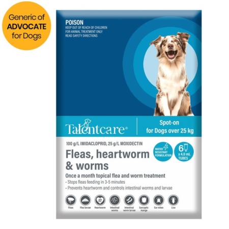 Talentcare Spot On Dog Flea & Worm Treatment For Dogs Over 25kg 6 Pack