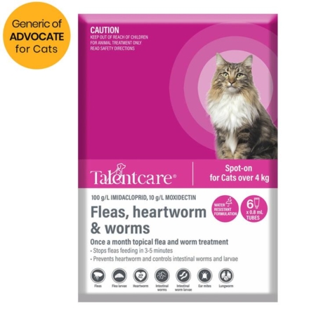 Talentcare Spot On Cat Flea & Worm Treatment For Cats Over 4kg 6 Pack