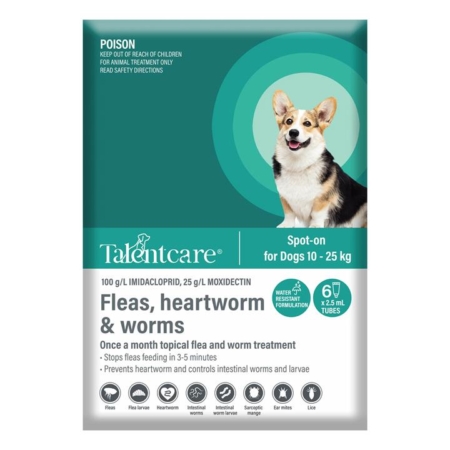 Talentcare Spot On Dog Flea & Worm Treatment For Dogs 10 - 25kg 3 Pack