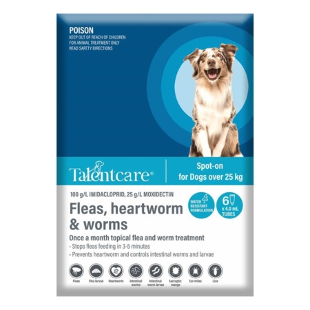 Talentcare Spot On Dog Flea & Worm Treatment For Dogs Over 25kg 3 Pack