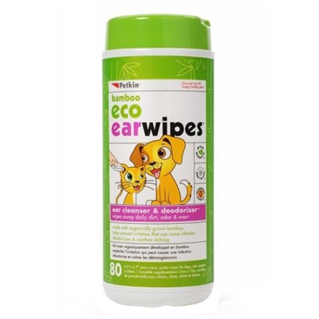 Petkin Bamboo Eco Ear Wipes For Dogs And Cats  80 Pack