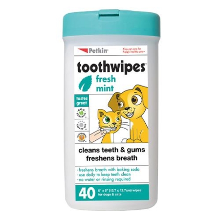 Petkin Fresh Mint Toothwipes For Dogs And Cats  40 Pack