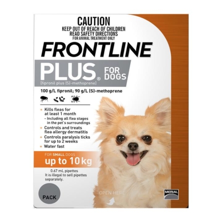 Frontline Plus For Small Dogs Up To 10kg (Orange) 3 Pipettes