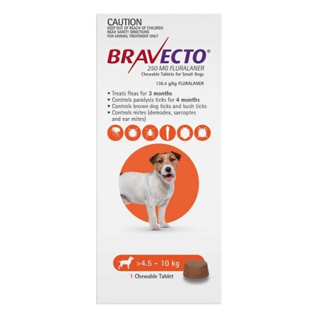 Bravecto For Small Dogs 4.5-10kg (Orange) 1 Chews