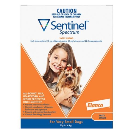 Sentinel Spectrum Tasty Chews For Very Small Dogs Up To 4kg (Orange) 6 Chews