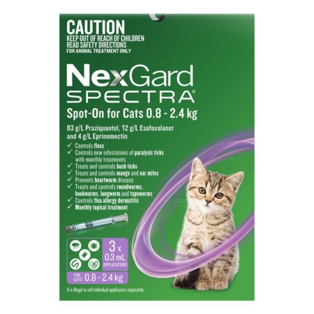 Nexgard Spectra Spot-On For Kittens And Small Cats 0.8 To 2.4kg 3 Pack