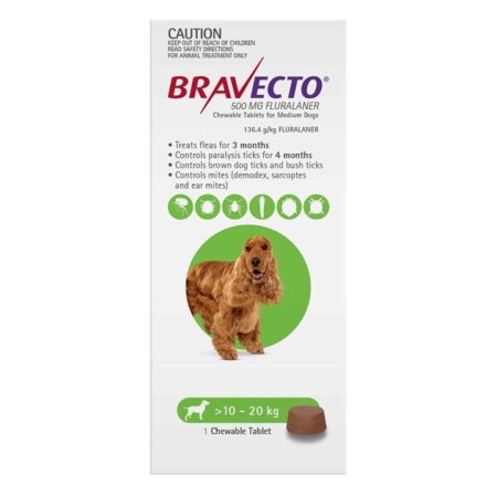 Bravecto For Medium Dogs 10-20kg (Green) 1 Chews