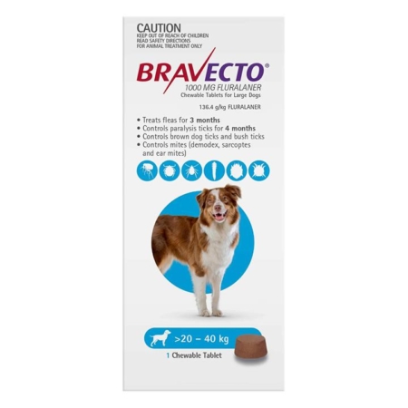 Bravecto For Large Dogs 20-40kg (Blue) 1 Chews