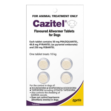 Cazitel Flavoured Allwormer For Dogs 10kg (Purple) 80 Tablet