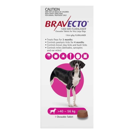 Bravecto For Extra Large Dogs 40-56kg (Pink) 1 Chews