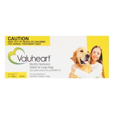 Valuheart Heartworm Tablets For Large Dogs 21 To 40kg (Gold) 6 Tablet