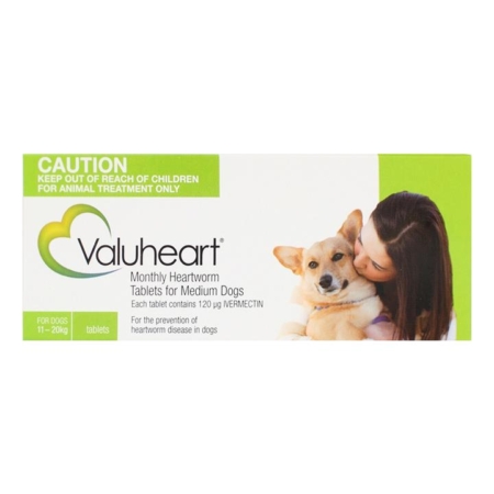 Valuheart Heartworm Tablets For Medium Dogs 11 To 20kg (Green) 6 Tablet