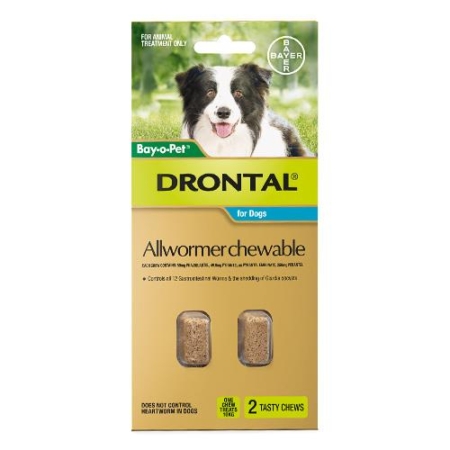 Drontal Wormers Chewable For Dogs Up To 10kg (Aqua) 2 Chews
