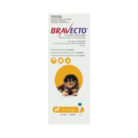 Bravecto Spot On For X-Small Dogs (2 - 4.5 Kg) Yellow 1 Pack