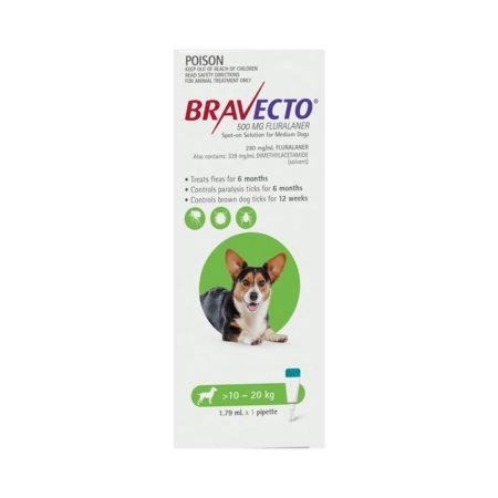 Bravecto Spot On For Medium Dogs (10 - 20 Kg) Green 1 Pack