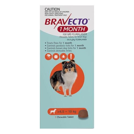 Bravecto 1 Month Chew For Dogs 4.5-10 Kg - Small (Orange) 1 Chew - 1 Month