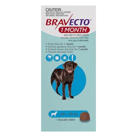 Bravecto 1 Month Chew For Dogs 20-40 Kg - Large (Blue) 1 Chew - 1 Month