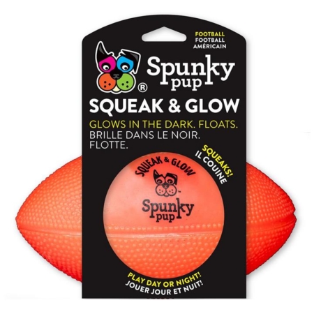 Spunky Pup Squeak And Glow Football 14cm 1 Pack