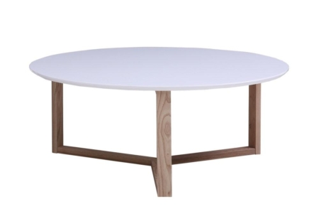 Aura Round Coffee Table White Top With Natural Legs