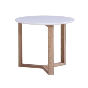 Aura Round Lamp Side Table White Top With Natural Legs