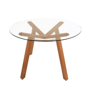 Finland Modern Scandinavian Round Dining Table 110cm - Glass Top - Natural
