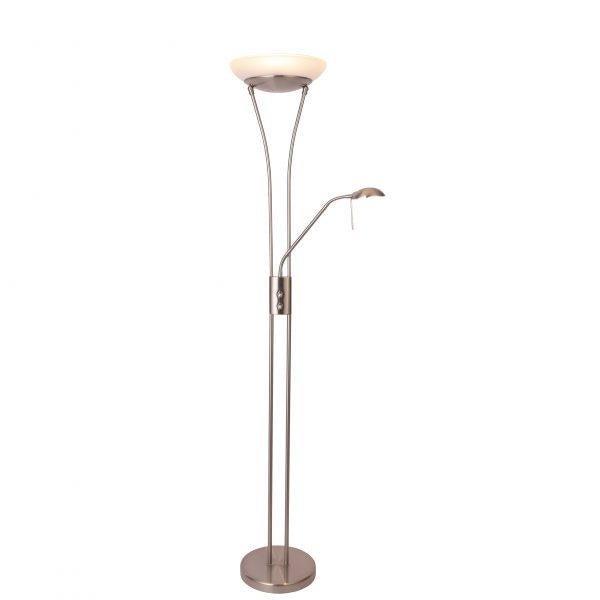 Fareeda Mother & Child LED Floor Lamp Standing Floor Lamp Metal Base Glass Shade - Satin Chrome