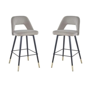 Set of 2 Delphi Velvet Fabric Kitchen Bar Stool - Light Grey