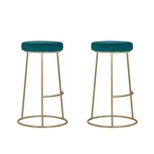 Set of 2 Xyla Velvet Fabric Kitchen Bar Stool - Gold Metal Frame - Green