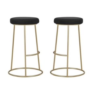 Set of 2 Xyla Velvet Kitchen Bar Stool - Gold Metal Frame - Black