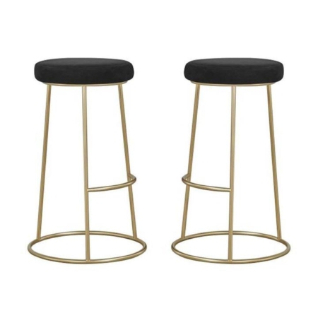 Set of 2 Xyla Velvet Kitchen Bar Stool - Gold Metal Frame - Black